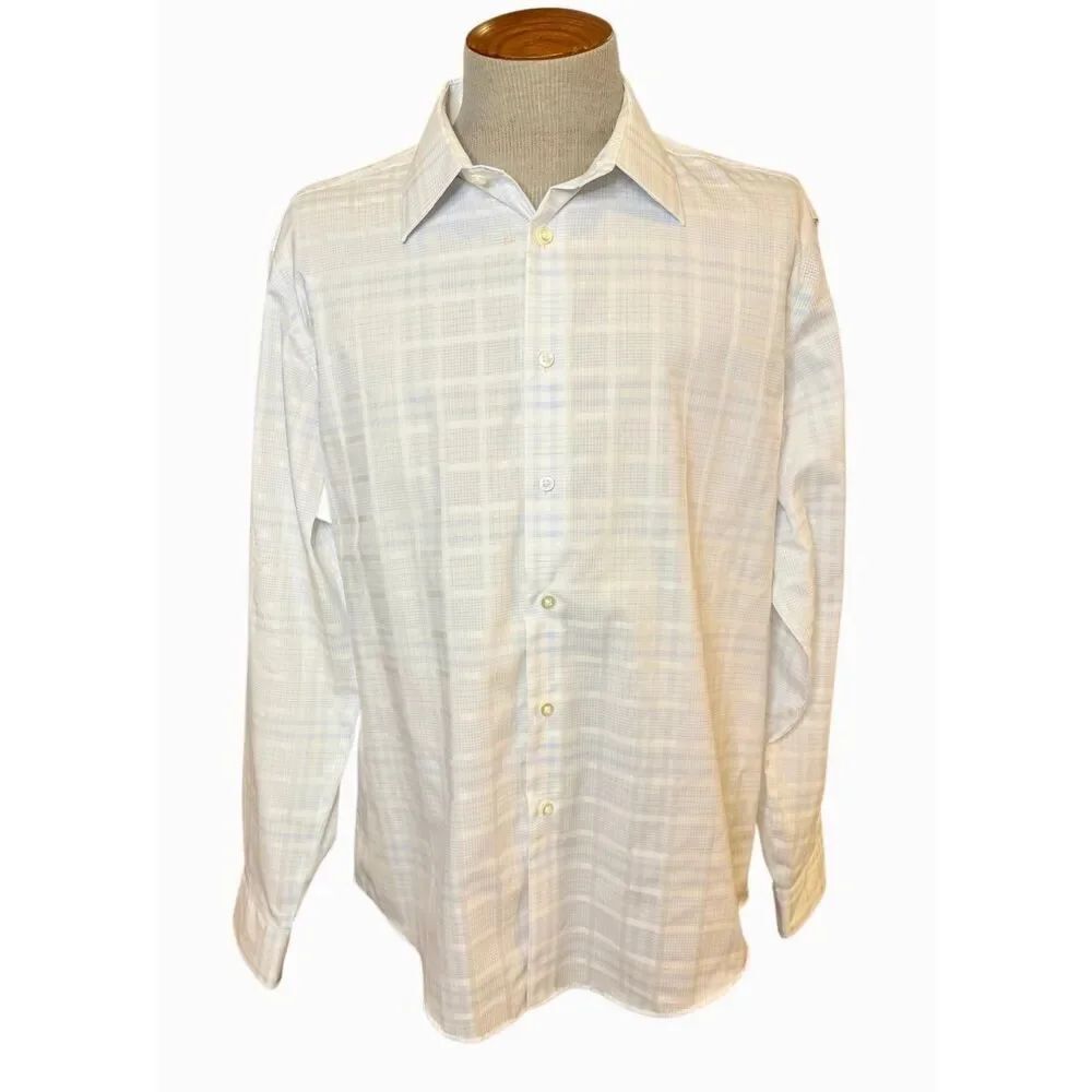 Egara Men’s Dress Shirt Size 17.5 Gray Checkered Modern Fit Button Front Cotton